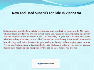 New and Used Subaru’s For Sale In Vienna VA