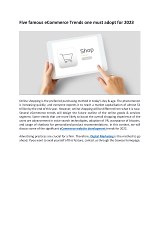 Five famous eCommerce Trends one must adopt for 2023