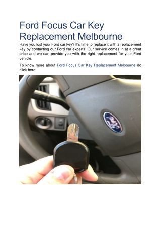 Ford Focus Car Key Replacement Melbourne