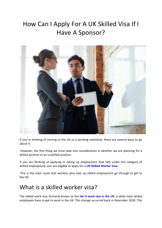 How Can I Apply For A UK Skilled Visa If I Have A Sponsor