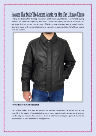 Reasons That Make The Leather Jackets For Men The Ultimate Choice