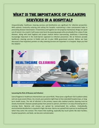 What is the Importance of Cleaning Services in a Hospital?