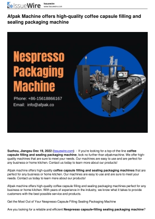 Afpak Machine offers high-quality coffee capsule filling and sealing packaging m