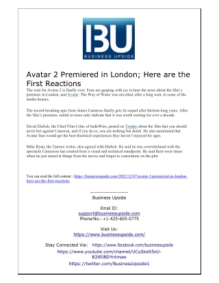 Avatar 2 Premiered in London Here are the First Reactions