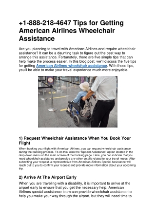 1-888-218-4647 Tips for Getting American Airlines Wheelchair Assistance
