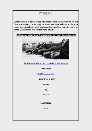 Professional Miami Limo Transportation Services