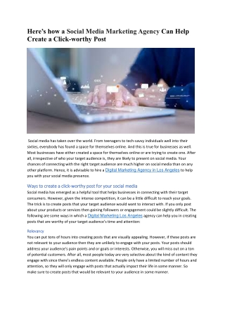 Here’s how a Social Media Marketing Agency Can Help Create a Click-worthy Post