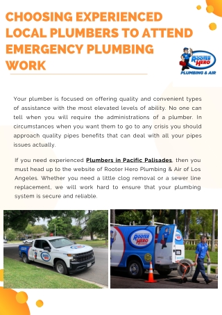 Choosing Experienced Local Plumbers to Attend Emergency Plumbing Work