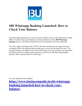 SBI Whatsapp Banking Launched How to Check Your Balance