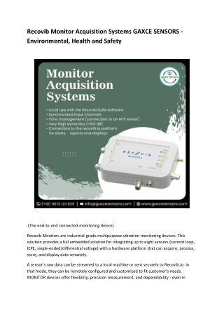 Recovib Monitor Acquisition Systems GAXCE SENSORS - Environmental, Health and Safety