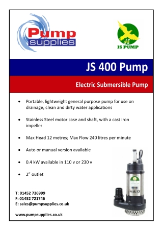 SEWAGE PUMP JS 400SVA HIRE FLEET