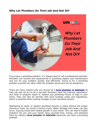 Why Let Plumbers Do Their Job And Not DIY