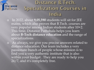 Distance B.Tech.Specialization Courses in India