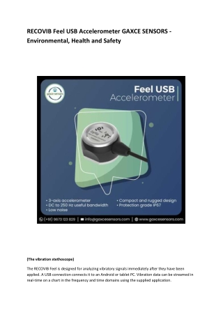 RECOVIB Feel USB Accelerometer GAXCE SENSORS - Environmental, Health and Safety