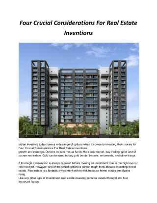 Four Crucial Considerations For Real Estate Inventions
