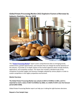 Global Potato Processing Industry 2022 Explosive Factors of Revenue by Industry