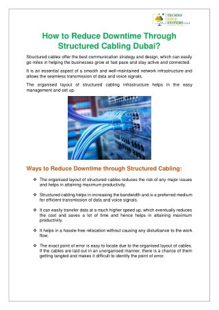 How to Reduce Downtime Through Structured Cabling Dubai