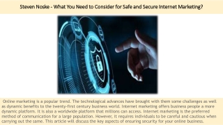Steven Noske - What You Need to Consider for Safe and Secure Internet Marketing?