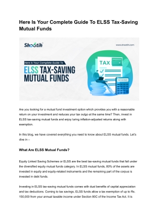 Here Is Your Complete Guide To ELSS Tax-Saving Mutual Funds