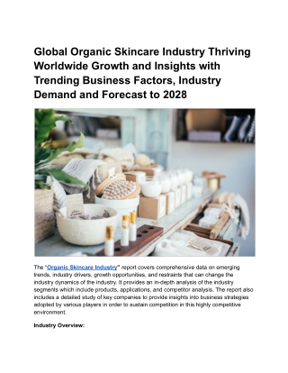 Global Organic Skincare Industry Thriving Worldwide Growth and Insights
