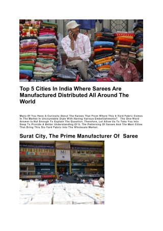 Top 5 Cities In India Where Sarees Are Manufactured Distributed All Around The World