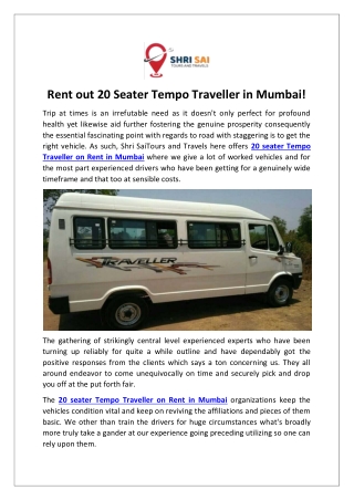 Rent out 20 Seater Tempo Traveller in Mumbai