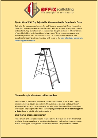 Tips to Work With Top Adjustable Aluminum Ladder Suppliers in Qatar