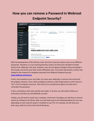 How you can remove a Password in Webroot Endpoint Security?