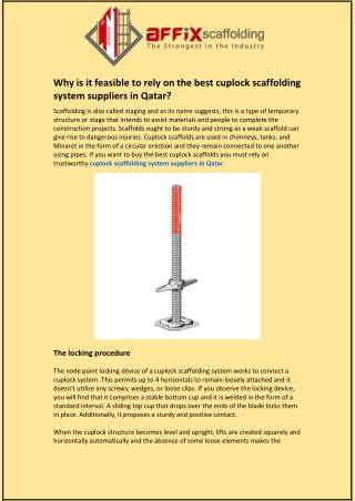 Why is it feasible to rely on the best cuplock scaffolding suppliers in Qatar?