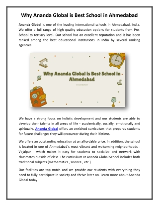 Why Ananda Global is Best School in Ahmedabad