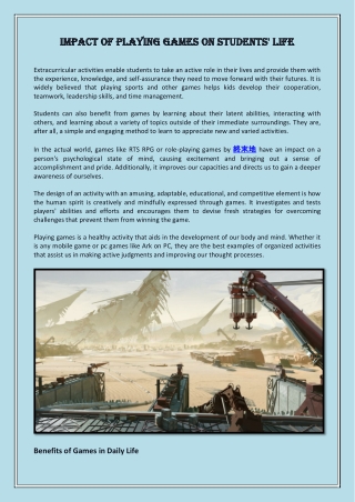 Impact Of Playing Games On Students' Life