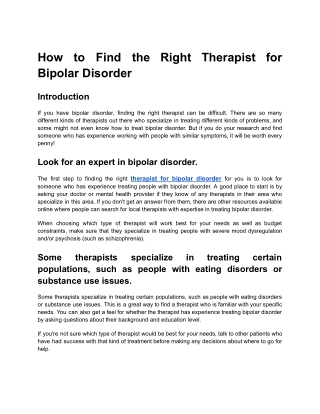 How to Find the Right Therapist for Bipolar Disorder