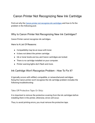 Solved: Canon Printer Ink Cartridge Not Recognized Canon