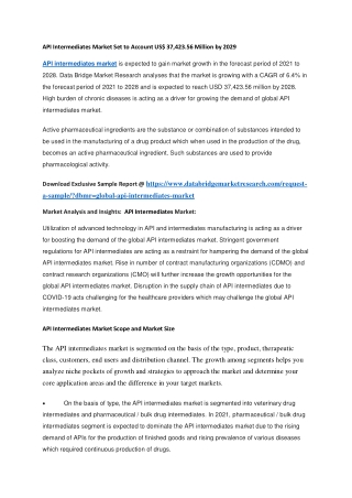 API Intermediates Market Set to Account US 37,423.56 Million by 2029