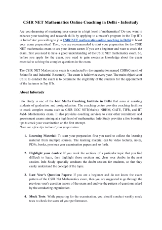 CSIR NET Mathematics online coaching in Delhi - Infostudy