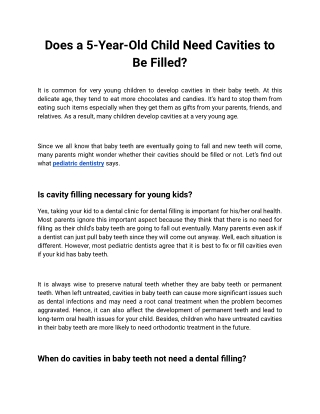Does a 5-Year-Old Child Need Cavities to Be Filled