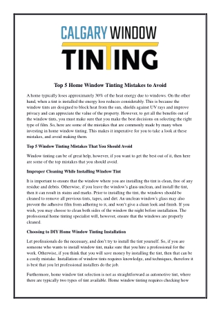 Top 5 Home Window Tinting Mistakes to Avoid