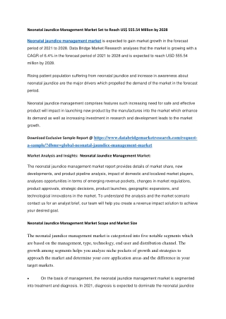 Neonatal Jaundice Management Market Set to Reach US 555.54 Million by 2028