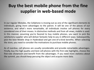 Buy the best mobile phone from the fine supplier in web-based mode