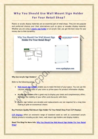 Why You Should Use Wall Mount Sign Holder For Your Retail Shop