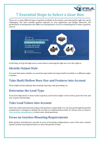 7 Essential Steps to Select a Gear Box