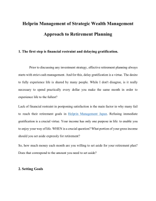 Helprin Management of Strategic Wealth Management Approach to Retirement Planning