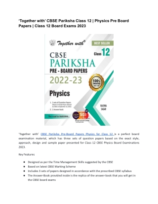 ‘Together with’ CBSE Pariksha Class 12 | Physics Pre Board Papers | Class 12 Boa