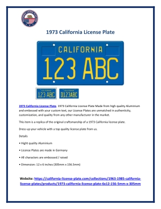 1973 California License Plate