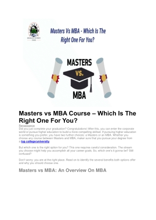 Masters vs MBA Course