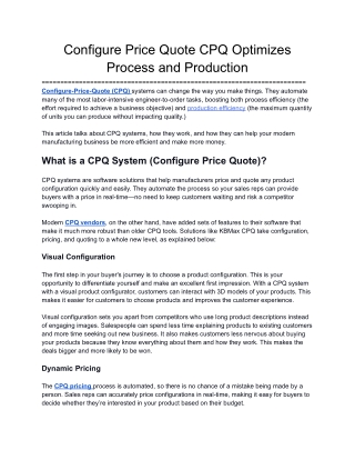 Configure Price Quote CPQ Optimizes Process and Production