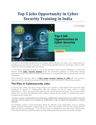 Top 5 Jobs Opportunity in Cyber Security Training in India