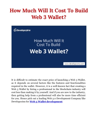 How Much Will It Cost To Build Web 3 Wallet?