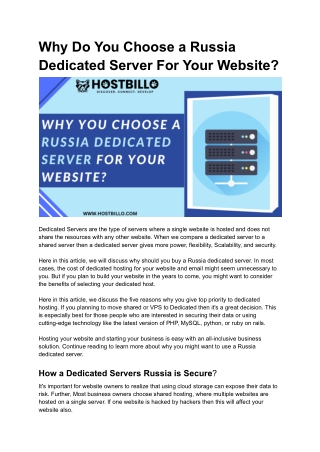 Why You Choose a Russia Dedicated Server For Your Website