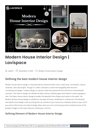 What is a characteristic of modern house interior design?